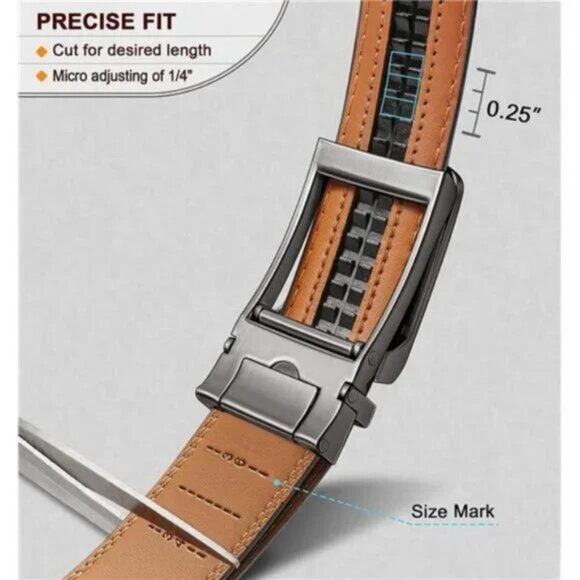 MEN Leather Belt, Ratchet Click Sliding Genuine Leather Adjustable Belt - Picture 4 of 8